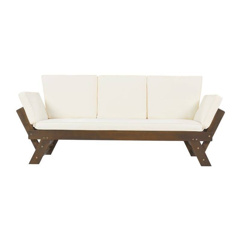 Adjustable Outdoor Daybed: Stylish Wooden Chaise Lounge With Plush Cushions, Optimized For Small-Space Relaxation - Beige