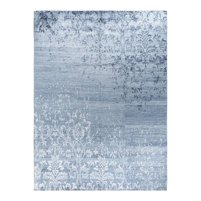 Modern One-of-a-Kind Hand-Knotted Area Rug - Gray, 9' 2" x 12' 2" - 9' 2" x 12' 2"