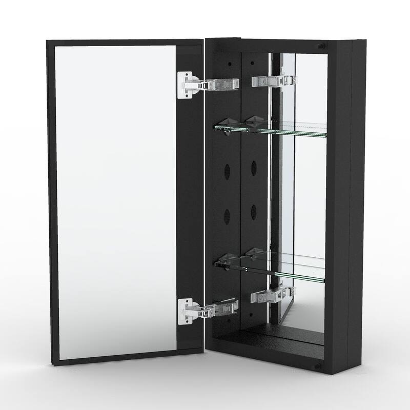 12" x 24" Rectangular Aluminum Surface Mount Medicine Cabinet with Mirror and Shelves