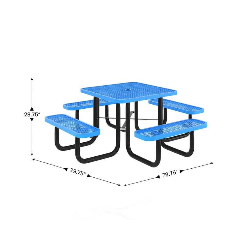 Commercial Grade Expanded Mesh Metal Outdoor Picnic Table - 79.75"D x 79.75"W x 28.75"H