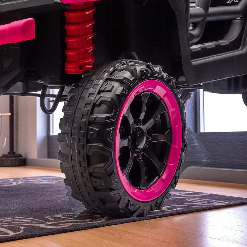 24V 2-Seater Kids Ride On 6-Wheel Dump Truck with Remote Control, 4WD, Suspension, Bluetooth Music, USB & Shovel Toy