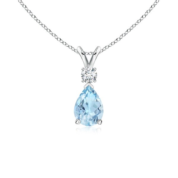 Angara Pear Aquamarine Teardrop Pendant Necklace with Diamond