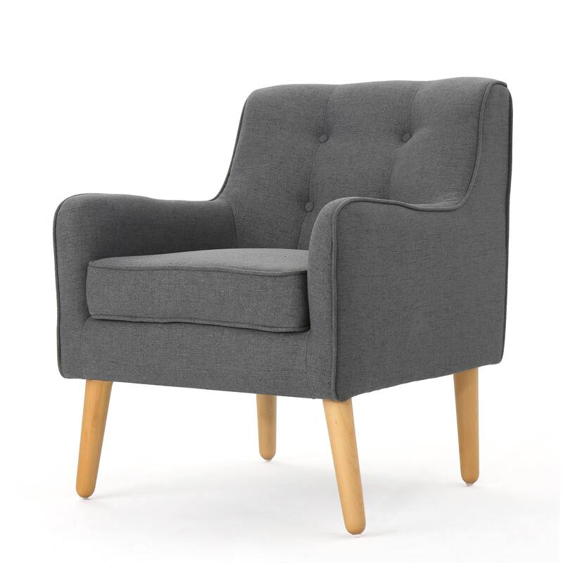 Charcoal Modern 25" Upholstered Button Tufted Arm Chair with Rubber Wood Legs for Living Room