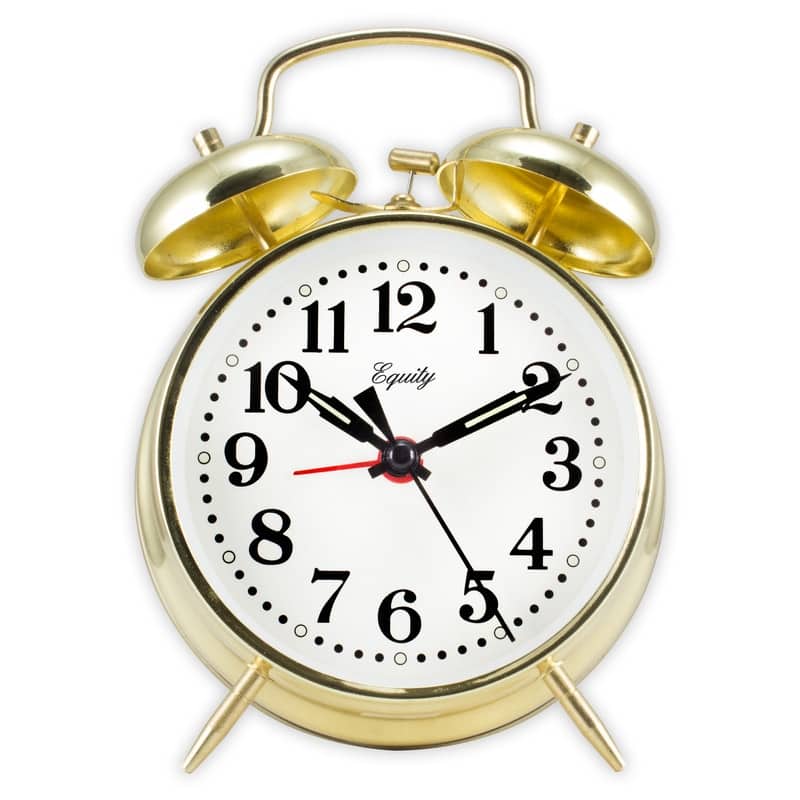 Equity 13012 Analog Brass-finished Metal Twin Bell Keywind Alarm Clock