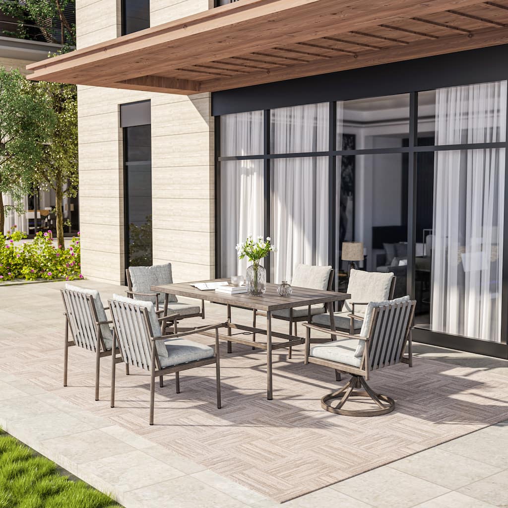 SleekLine 7-Piece Aluminum Patio Dining Set with Webbing Chair Back and Removable Cushions
