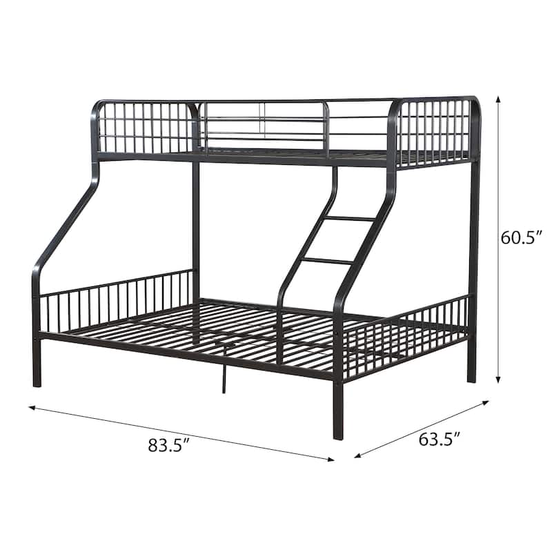 Twin XL over Queen Metal Bunk Bed with Built-in Ladder and 22-Slat Support System