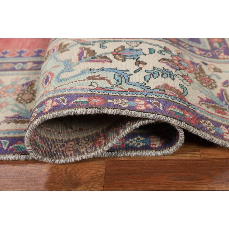 Distressed Tabriz Vintage Area Rug Handmade Wool Carpet - 9'8" x 12'8"
