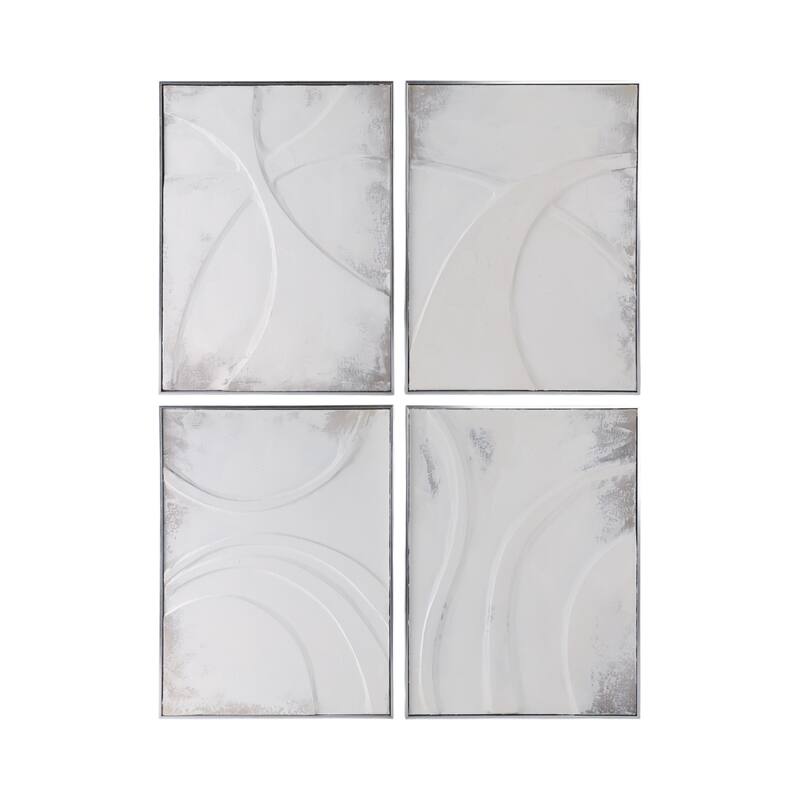 Canvas Art Wood Frame Abstract Textured Design (Set of 4) - 32" Ivory