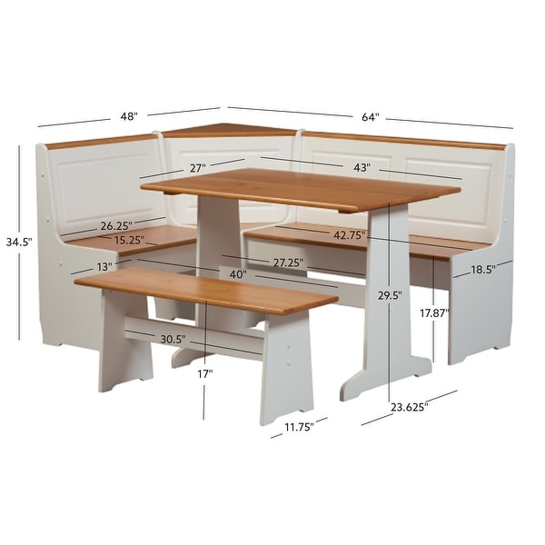 Linon Middlecreek Wood Farmhouse Breakfast Nook Dining Set - On