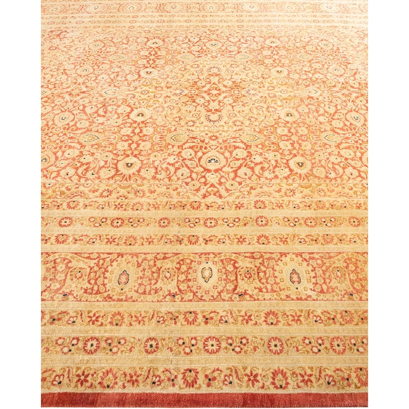 Overton Handknotted Wool Traditional Oriental Orange Area Rug - 8' x 10'