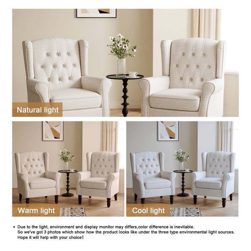 Button-Tufted Accent Club Chair Wingback Armchair Set of 2