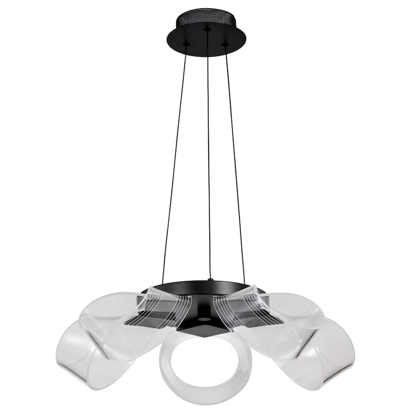 Barnett 21 Inch LED 5 Light Chandelier Matte Black Silk Screened Acrylic Lens - Matte Black