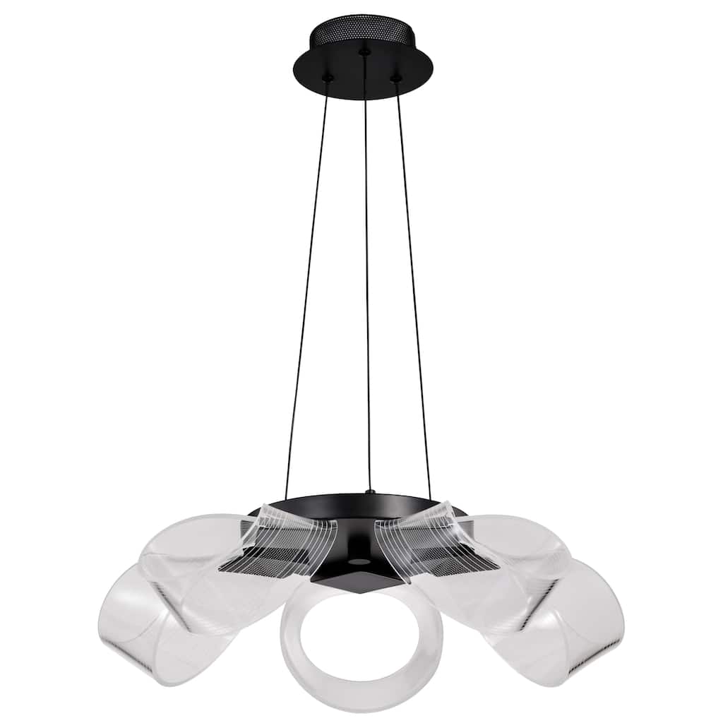 Barnett 21 Inch LED 5 Light Chandelier Matte Black Silk Screened Acrylic Lens