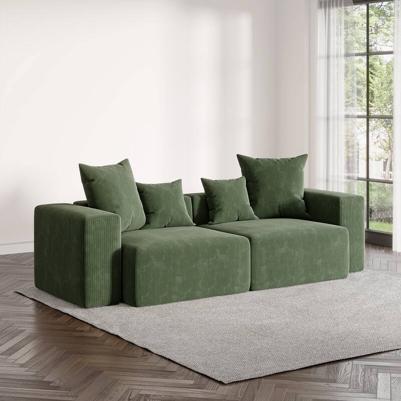 2 Set Oversized Corduroy Sectional Sofa Square Arm