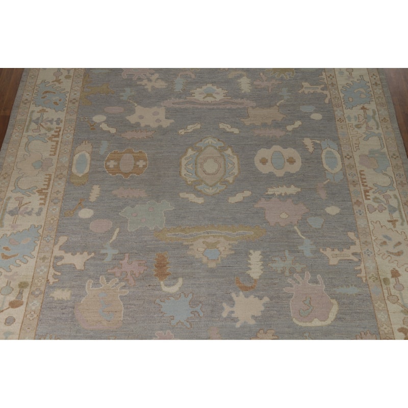 Hand Knotted Oriental 100% Wool Carpet Transitional All-Over Greys & Charcoal Oushak Area Rug - 12' 0'' X 9' 2''