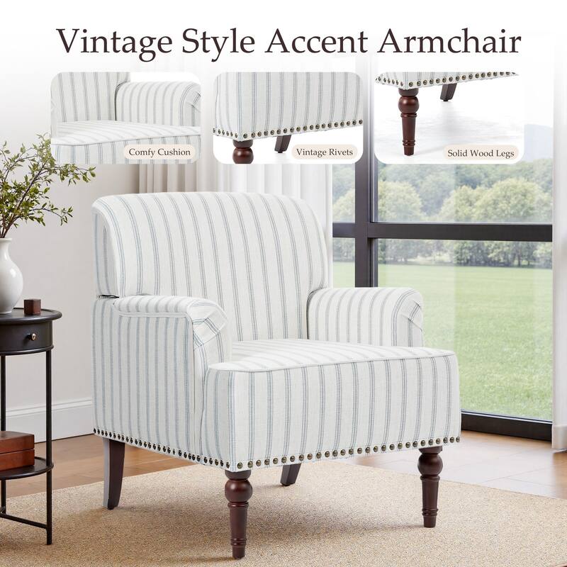 Linen Upholstered Armchair Nailhead Trim Accent Chair