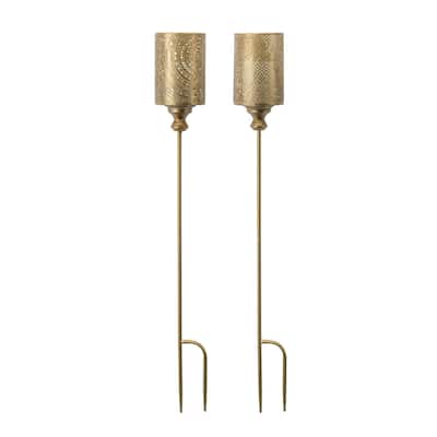 Set of 4 Gold Garden Stake Christmas Candle Holder Yard Decors 40"