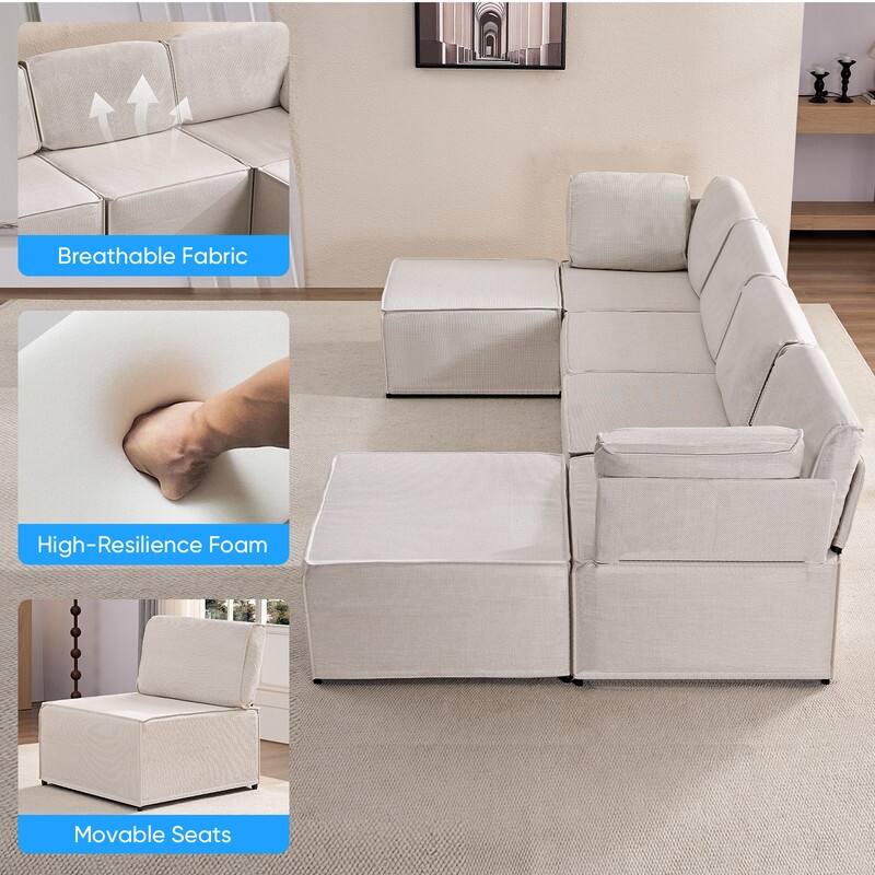 Mixoy Oversized Modular Sectional Sofa, U/L-Shaped Couch with Deep Seat, Ottoman, Convertible Modern Linen Sleeper Sofa Bed