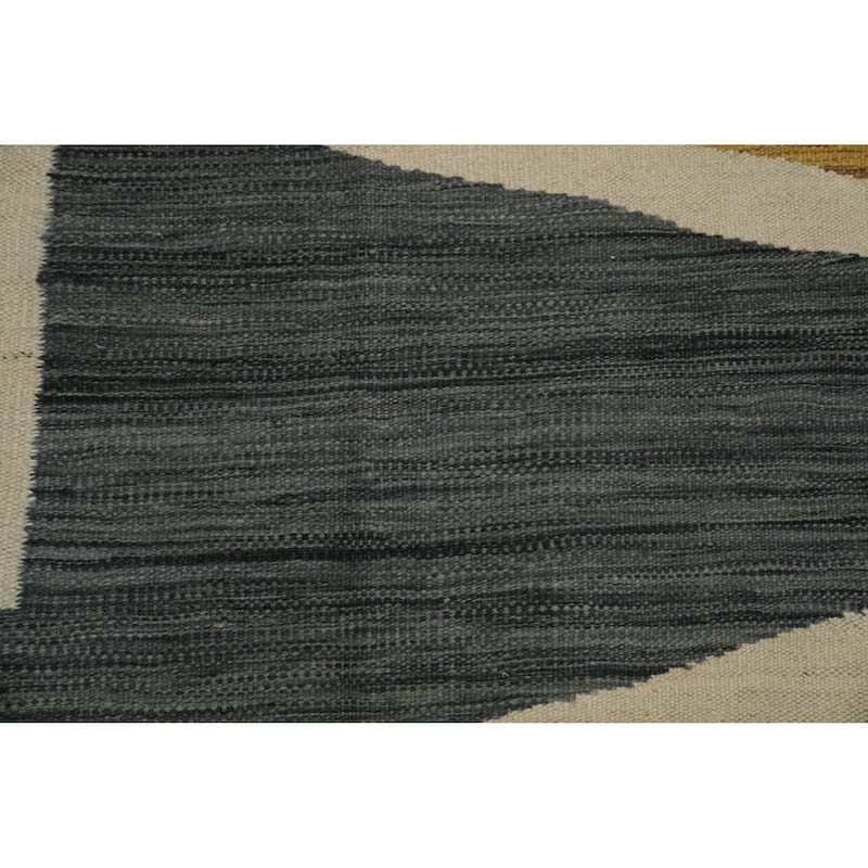 Hand Woven Oriental 100% Wool Carpet Southwestern Modern Beige & Ivories Kilim Area Rug - 12' 2'' X 9' 0''