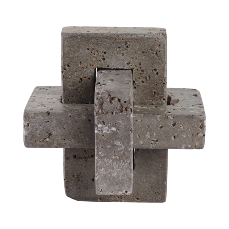 Stone Metal Decorative Object Interlocking Block Geometric Sculpture