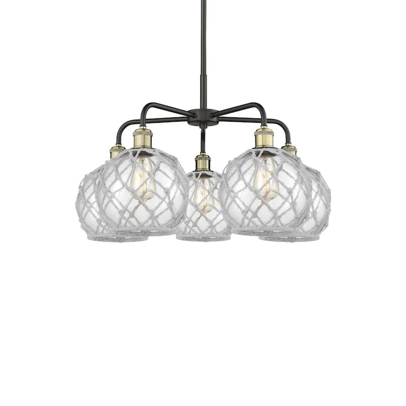 Innovations Lighting 516-5CR-16-27 Farmhouse Rope Chandelier Farmhouse - Black Antique Brass / Clear Glass with White Rope