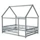 preview thumbnail 64 of 127, Wood Toddler House Bed with Roof Frame and Safety Guardrails Montessori Floor Bed without Slats No Door Houseshaped Platform Bed