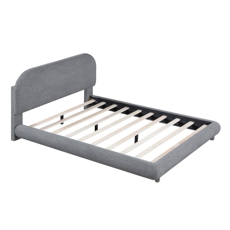 Teddy Fleece Upholstered Platform Bed with Thick Fabric & Solid Wood Slat Support Low Profile Panel Bed Frame