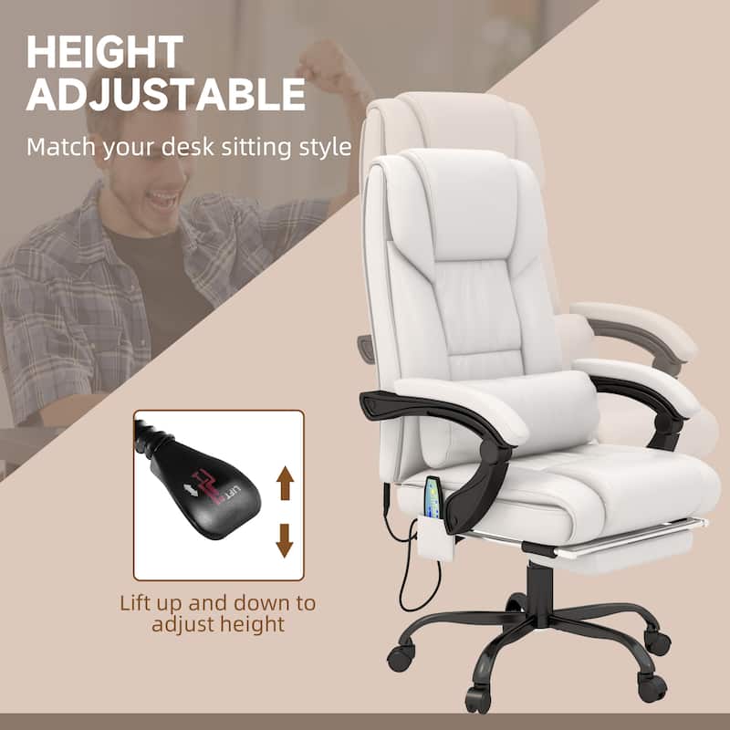 Vinsetto Office Desk Chair Recliner, Height Adjustable Movable Lumbar Support with 6-Point Vibrating Massage