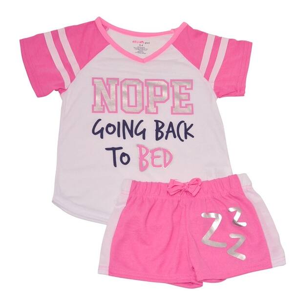 Shop Little Girls Pink White Nope Going Back To Bed Shorts 2 Pc