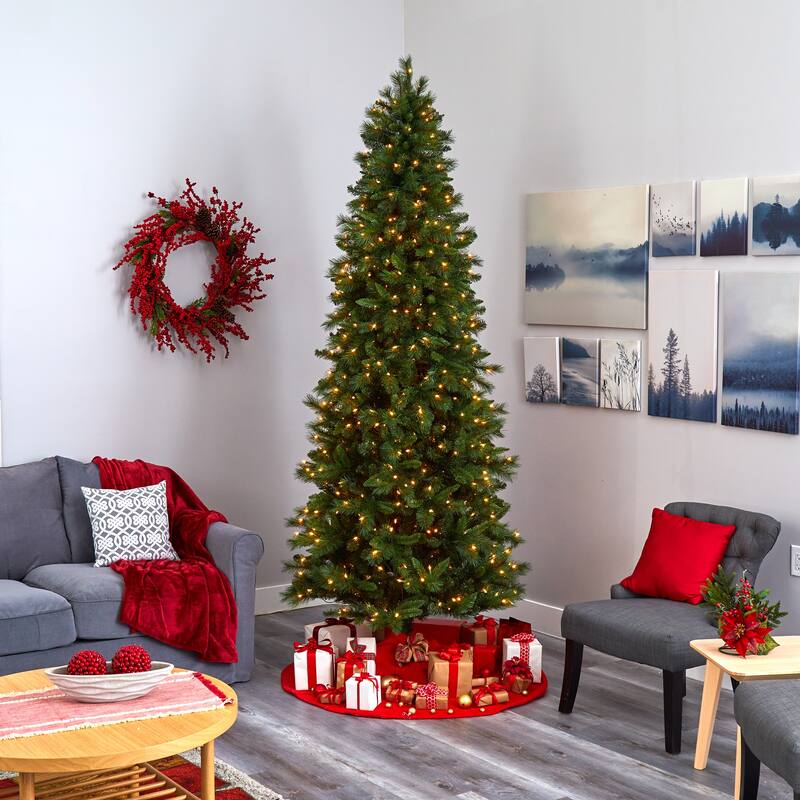 9’ Pre-lit Slim West Virginia Pine Artificial Christmas Tree, Clear LED Lights - 9 Foot