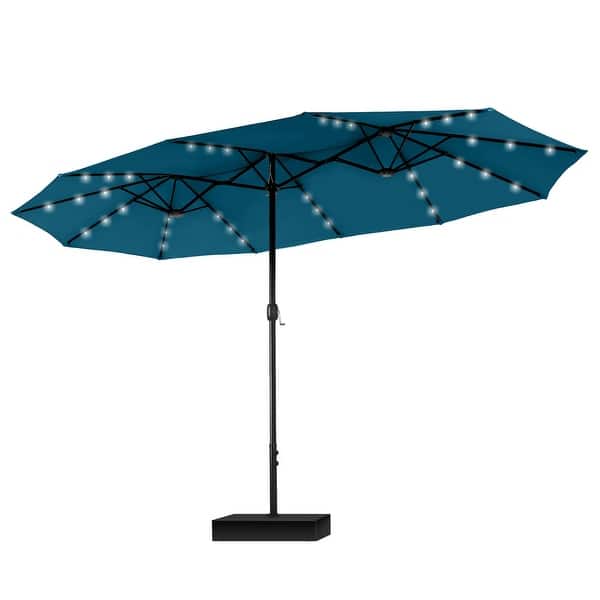 15 ft solar led patio double-sided umbrella market umbrella Kozyard Rectangular with Light Kozyard LLC sided market umbrella provides ample shade to keep you cool and protected from the harsh sun Costway 15Ft Patio Double-Sided Solar
