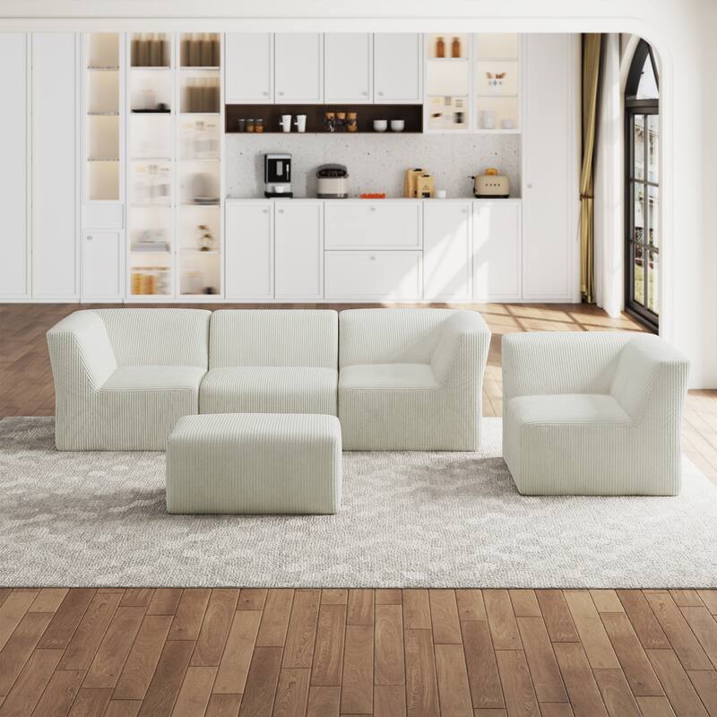 5-Pieces Modular Corduroy Sectional Sofa with Removable Ottoman