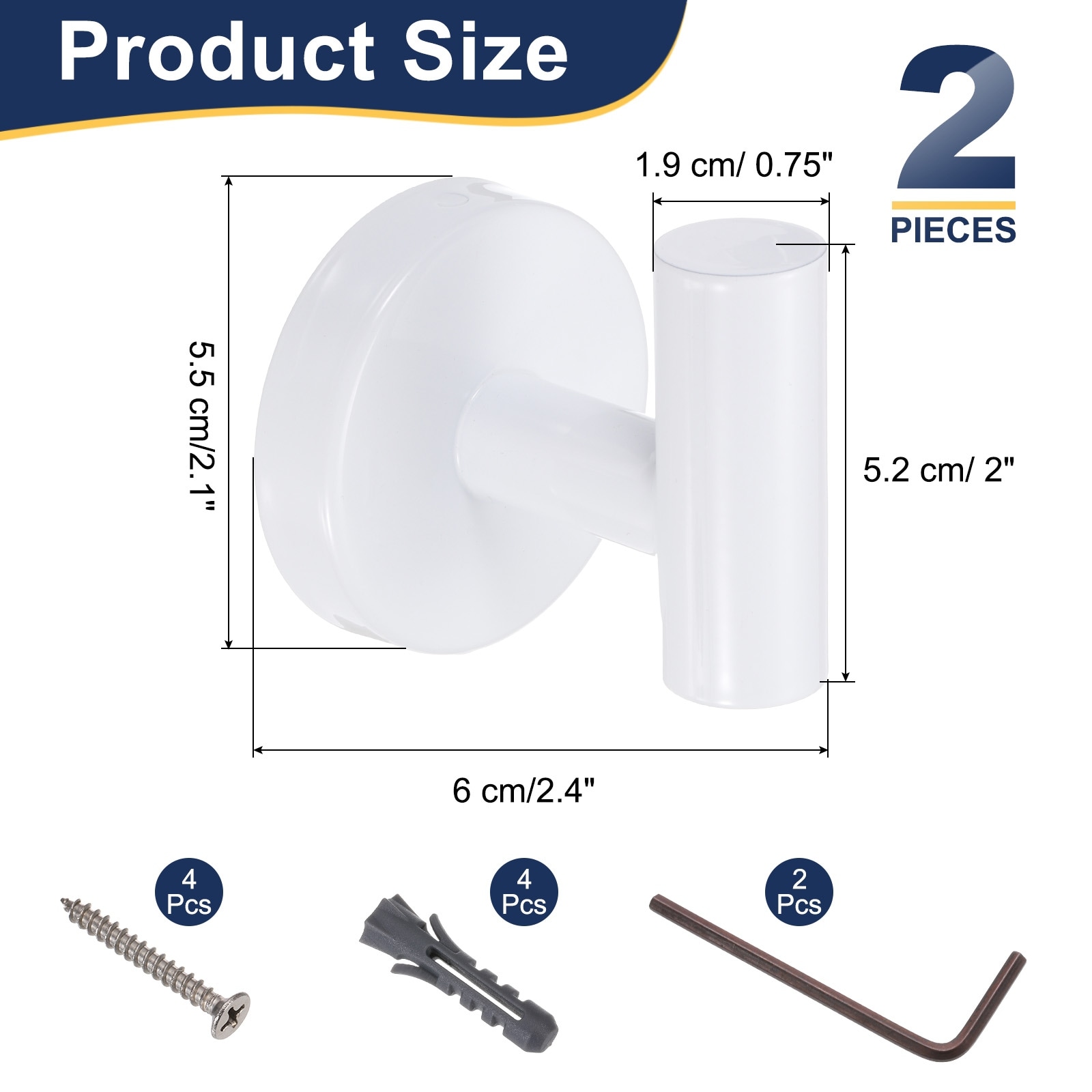 Bath Towel Hook, Stainless Steel Coat Hook Wall Mount Robe Hooks Hanging Towels - H: 6cm