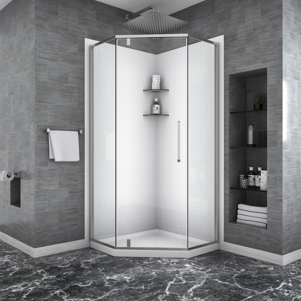 Brushed Nickel Semi-Frameless Neo-Angle Hinged Shower Door