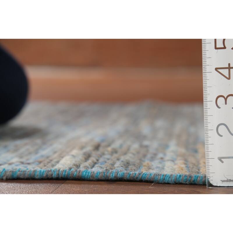 Striped Blue Trellis Moroccan Runner Rug Hand-Knotted Wool Carpet - 3'0"x 12'5"