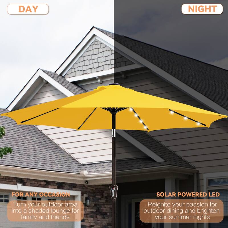 10ft Patio Market Umbrella with LED Lights,Crank & Tilt
