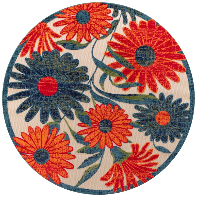 Nourison Alice Indoor/Outdoor Floral Area Rug. - Ivory/Multicolor - 5'3"xRound