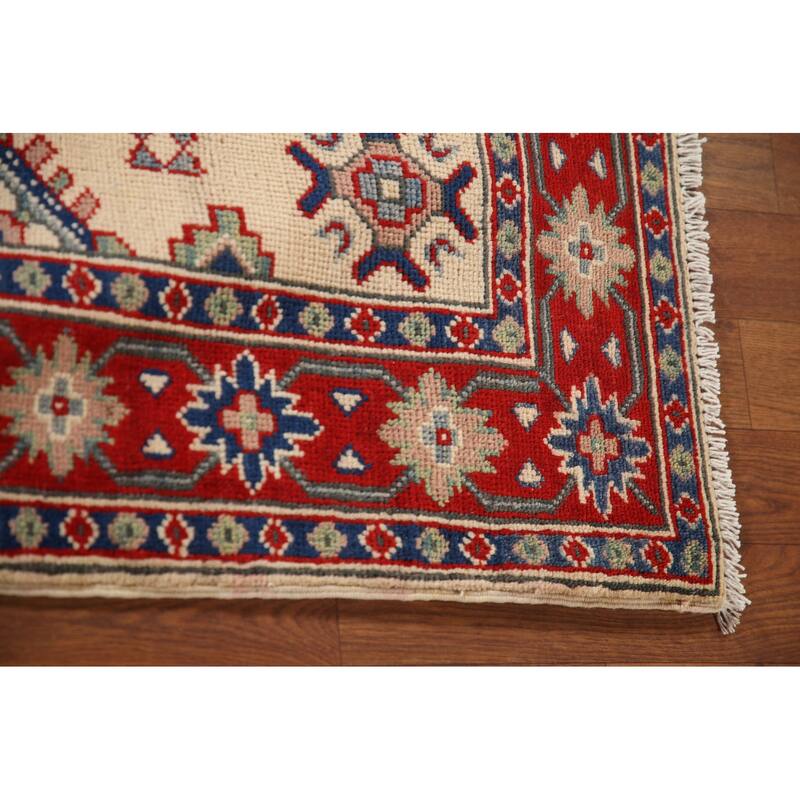 Ivory Kazak Oriental Accent Rug Hand-Knotted Wool Carpet - 3'5"x 4'10"