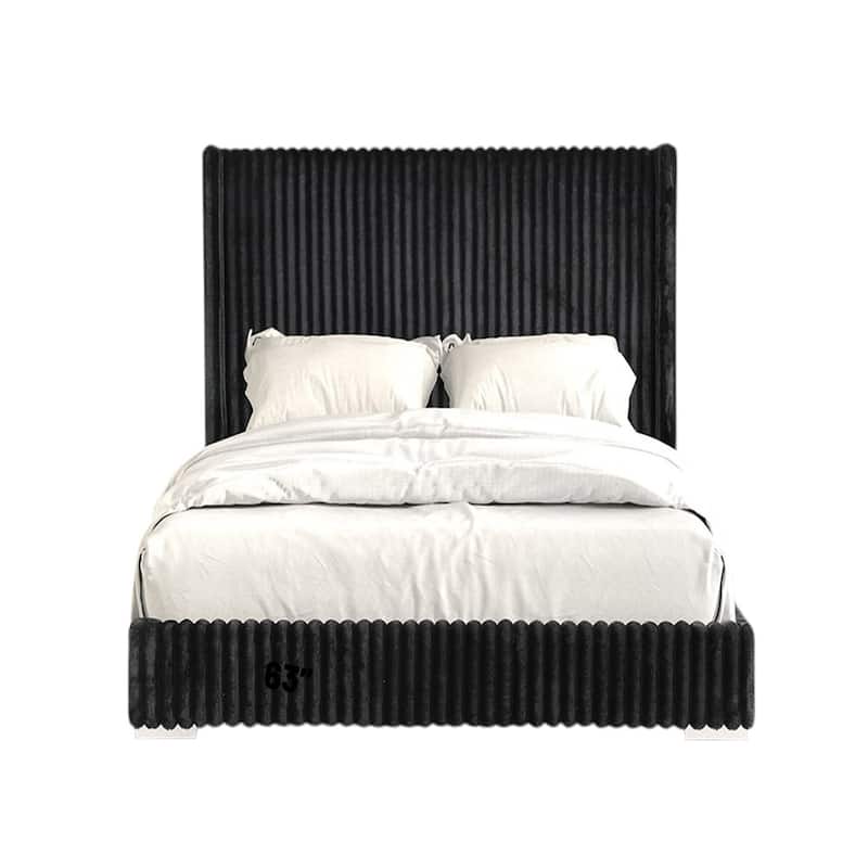 Chenille Fabric Upholstered Twin Bed with Wingback Headboard