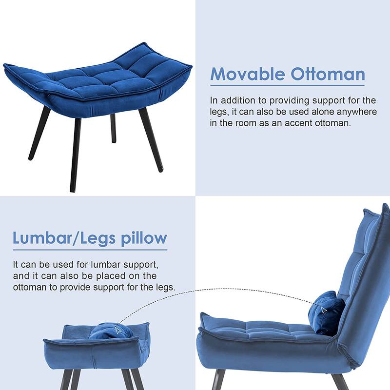 Mcombo Accent Chair with Ottoman, Velvet Tufted Wingback Chair, Upholstered Chairs with Metal Legs for Bedroom Living Room 4079