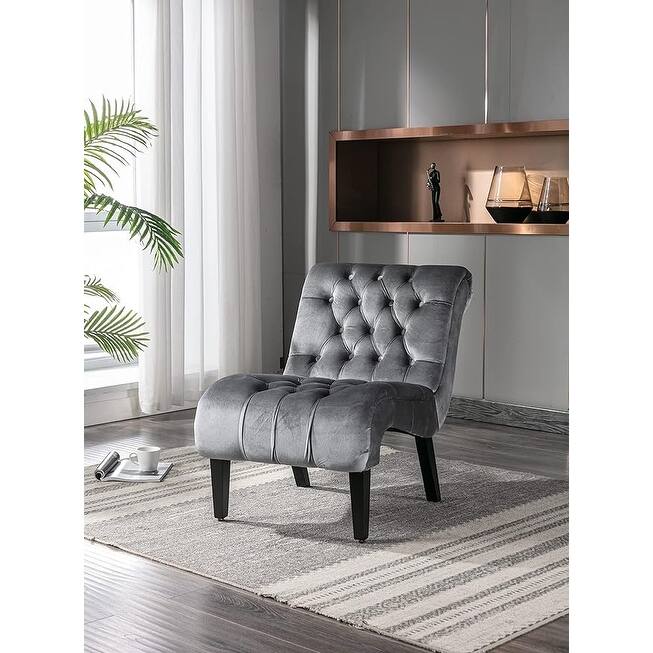 Roomfitters Velvet Armless Accent Chair, Upholstered Button Leisure Chair with Wood Legs for Living Room