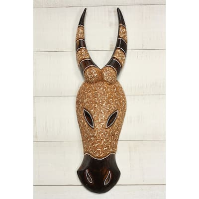 Wood Buffalo Wall Mask Hand Carved Tribal Art, Decorative Rustic Animal Wall Decor