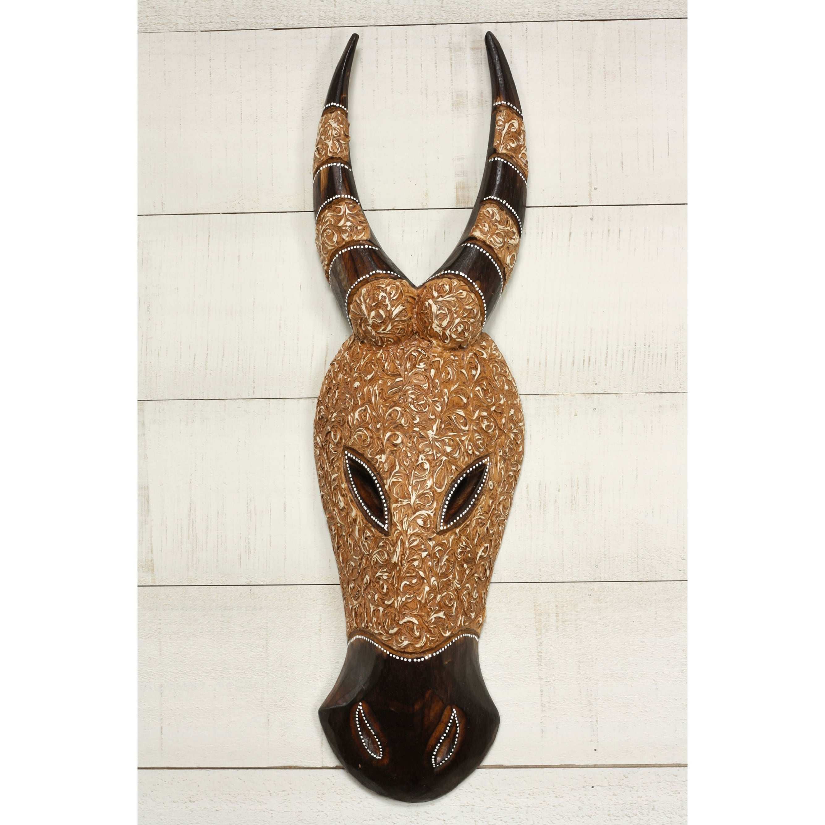 Wood Buffalo Wall Mask - Hand Carved Tribal Art, Decorative Rustic Animal Wall Decor