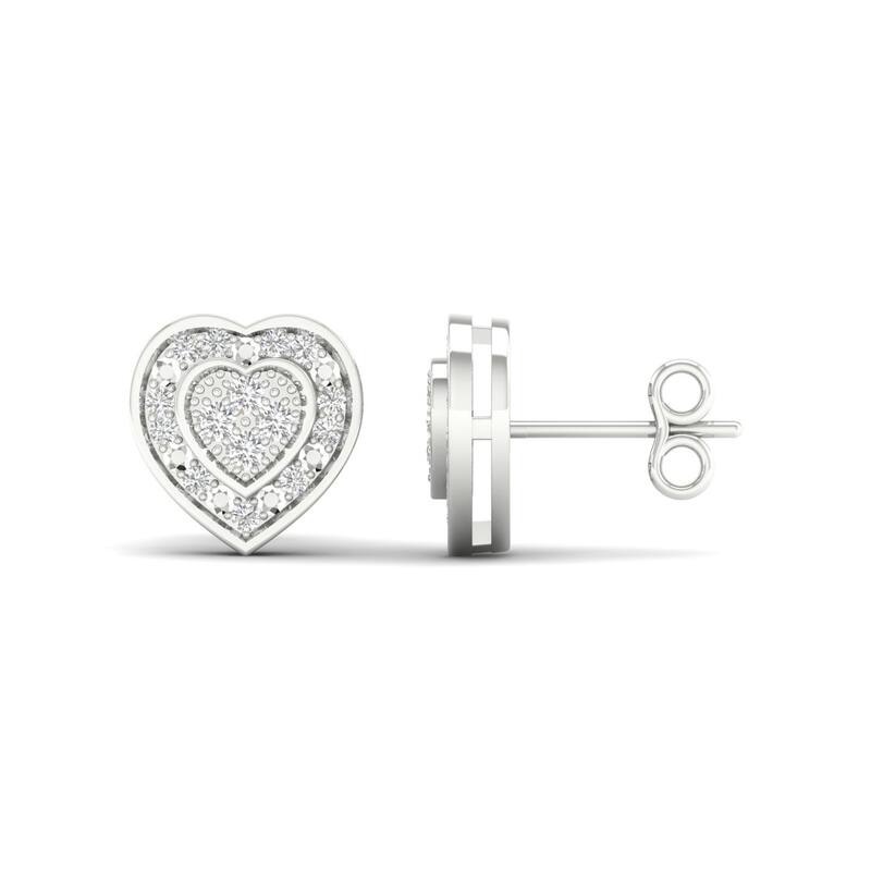 1/20 ct TDW Diamond Cluster Halo Heart Stud Earrings in 10k Gold for Women