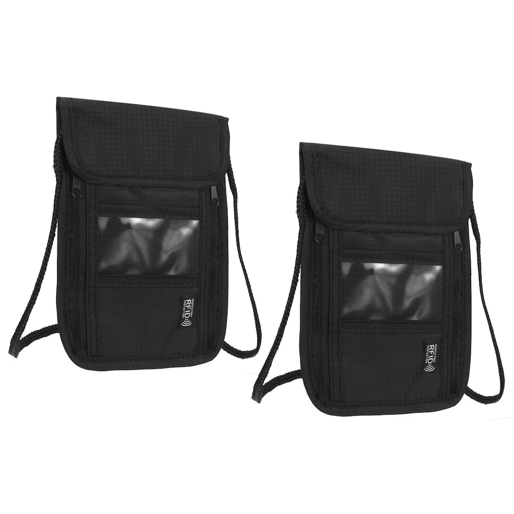 2pcs Neck Wallet Travel Pouch, Passport Holder RFID Blocking, Black