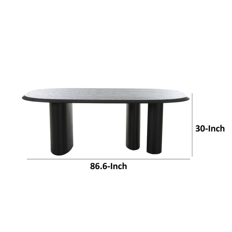 Cid Sami 87 Inch Dining Table, Triple Pedestal Legs, Black Solid Wood Frame