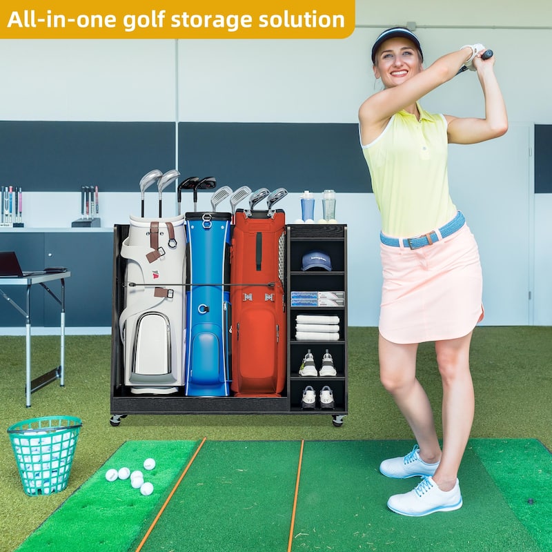 Moasis 47.2" Wide Golf Storage Garage Organizer Sport Balls Storage Rack with Wheels
