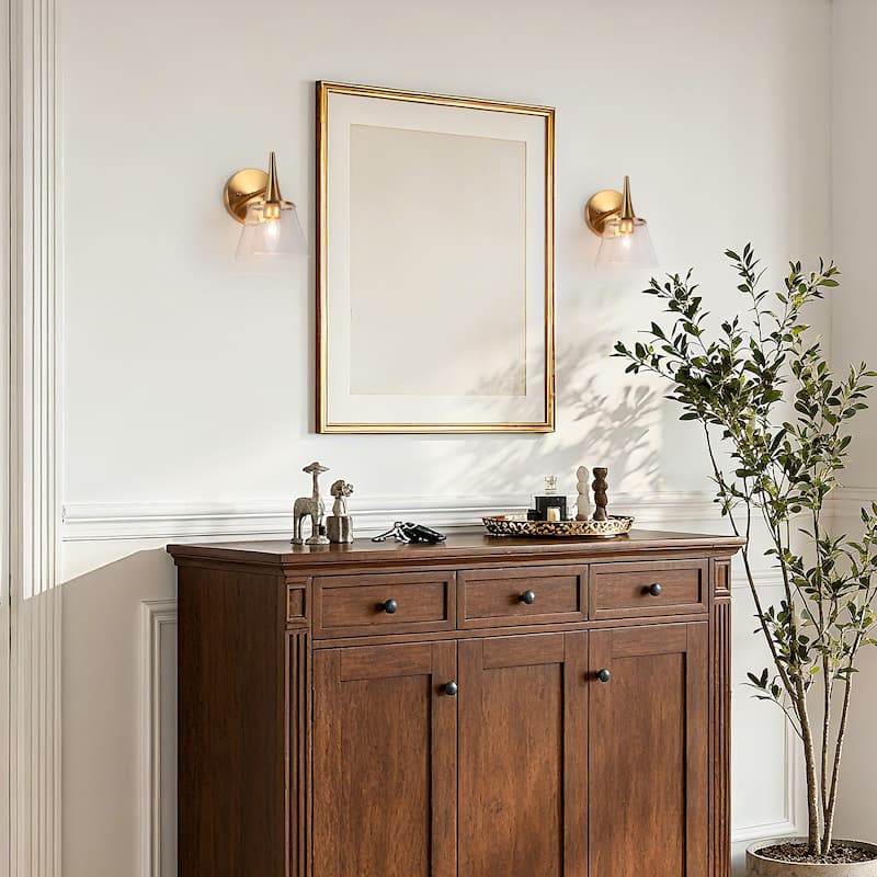 Mola Modern Gold 1-Light Bathroom Vanity Light Seeded Glass Wall Sconces - D 6" x H 9"