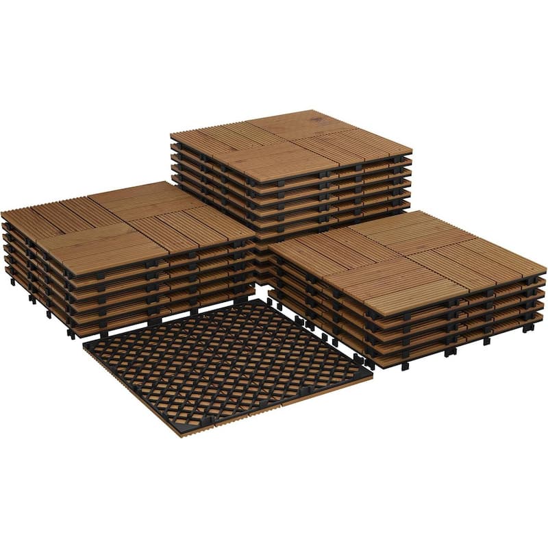 22 Pack 12"X12" Wood Patio Flooring Deck Tiles for Indoor & Outdoor Use DIY - 22-Pack - Brown