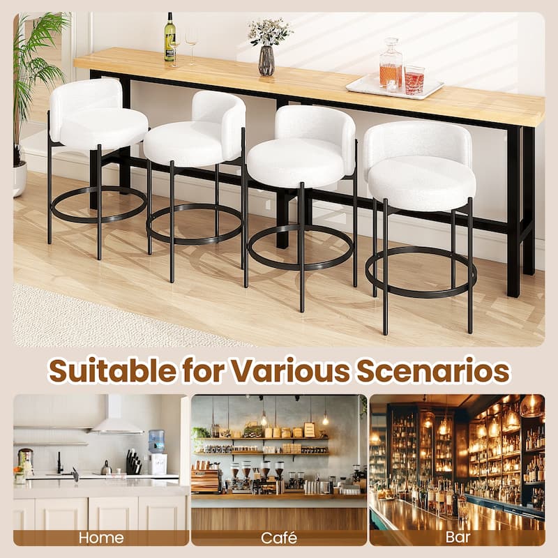 24 Inch Modern Sherpa Fabric Bar Stools with Thick Cushion Seat and Metal Frame for Kitchen Island - 18.5" x 17.5" x 30.5"